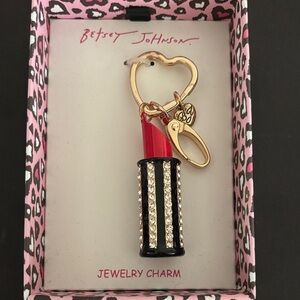Betsey Johnson Gold and Red Lipstick Keychain